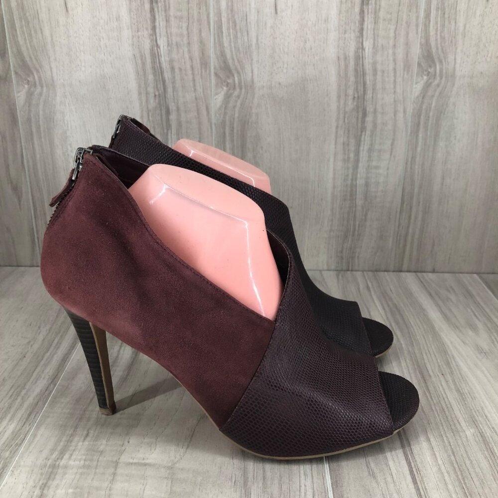 Halogen Booties Womens 11M Burgundy Leather Zip Open Toe Stiletto Ankle Boots